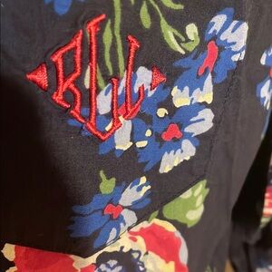 Ralph Lauren Floral Women's Button Down Top - Navy with Red and Blue Accents